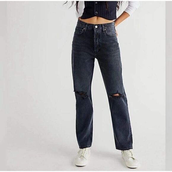 Agolde Jeans Womens 26 Black Fade High Rise Pinch Waist Straight 90s Button Fly - Picture 13 of 13